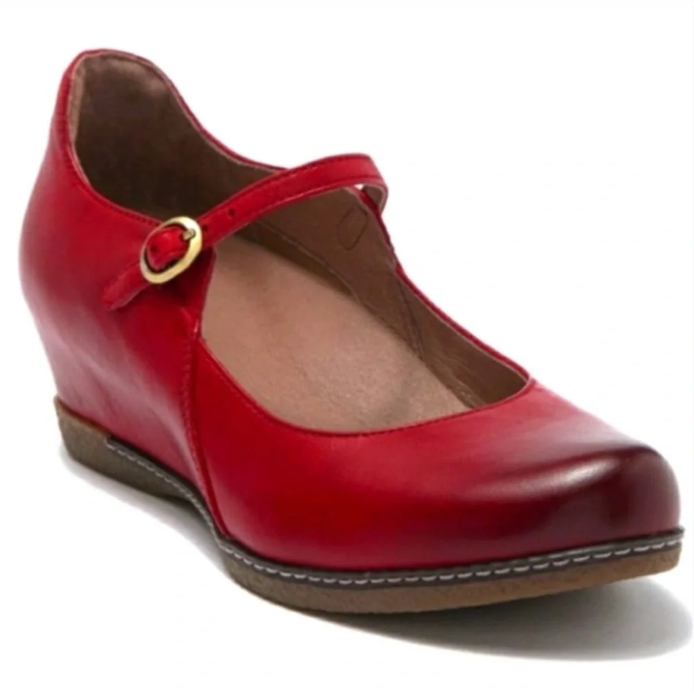 Dansko Red Leather Mary Jane Wedges